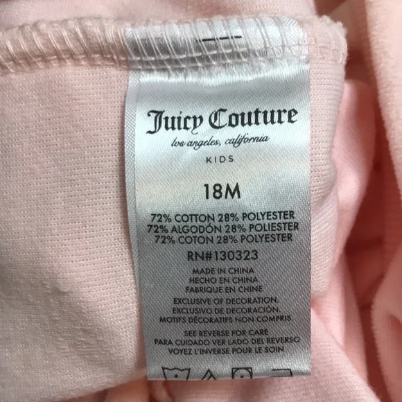 NWT Juicy Couture Kids Baby Girl Heart Spell Out Velour Long Sleeve Body Suit